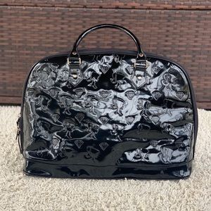 Barbie Black Patent Double Handle Satchel Large Bag Pink Lined Zip Around VGUC